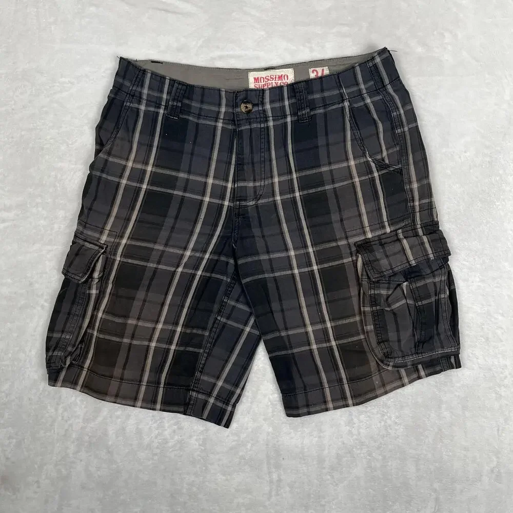 Vintage Mossimo Supply Co Cargo Shorts Mens 34 Gray Plaid 11 Inseam Utility Y2K